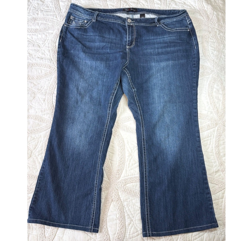Love Indigo Bootcut Jeans Blue Embroidered Rhinestone Embellished Womens 24